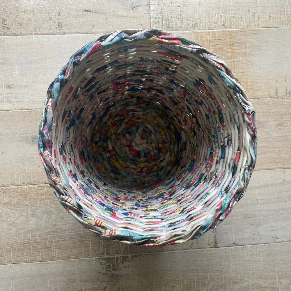 Colorful Handwoven Woven Recycled Paper Wastebasket Trash Can Basket